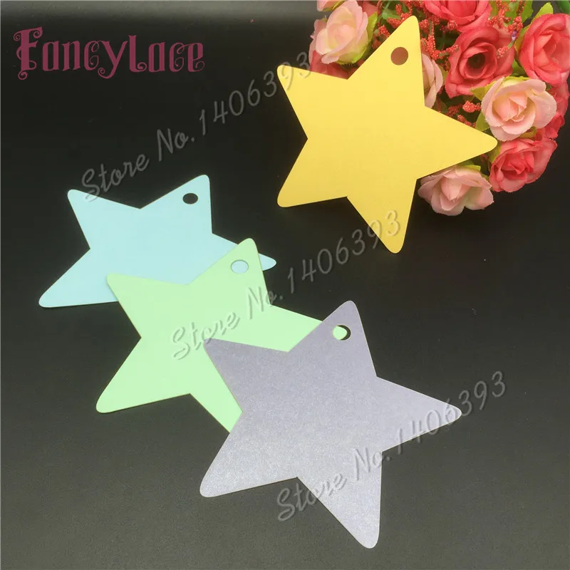 60 Pz Naturale Rustico Pearl Paper Laser Cut Stella Tag Che Desiderano Albero Di Favore Personalizzato Pianura Tag Con La Stringa Appeso Baby Shower D