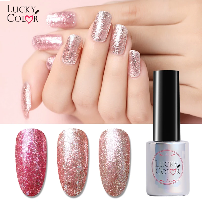 

10ML Rose Gold Platinum Diamond Sequins Soak Off UV Gel Nude Pink Color Glitter Nail Gel Polish Nail Art Bling Manicure Laquer