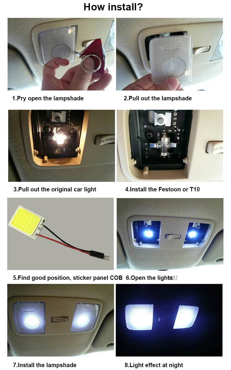 10pcs T10 W5W Led BA9S C5W C10W Festoon 31mm 36mm 39mm 42mm 3 Adapters COB LED Reading Panel Lights Car Interior Dome Light Lamp (10)
