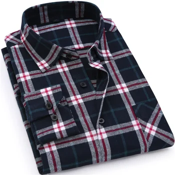 Men Plaid Shirt 100% Cotton Spring Autumn Casual Long Sleeve 2