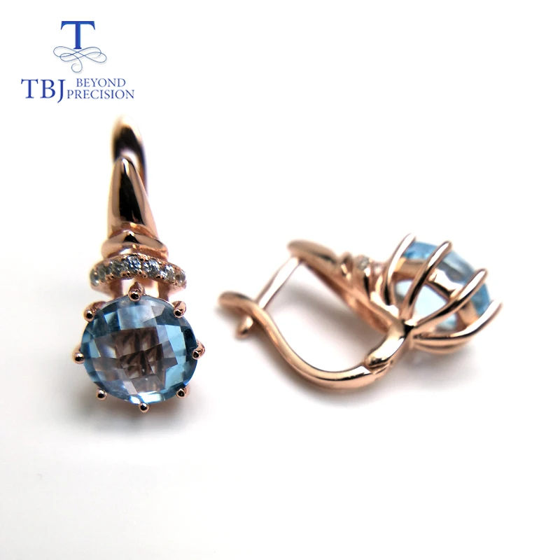TBJ, новинка, натуральный небесно-голубой топаз, шахматная доска, режущий круг, 8 мм, 4,6 драгоценный камень, застежка, серьги, серебро 925 пробы, розовое золото