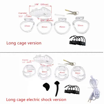 Electric shock male plastic long short cage Chastity Device cock penis ring ball lock electro
