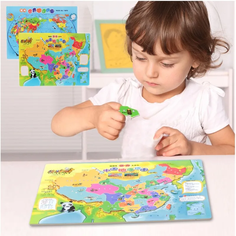 Geography Map Shapes Jigsaw Wooden Puzzle Toys World China