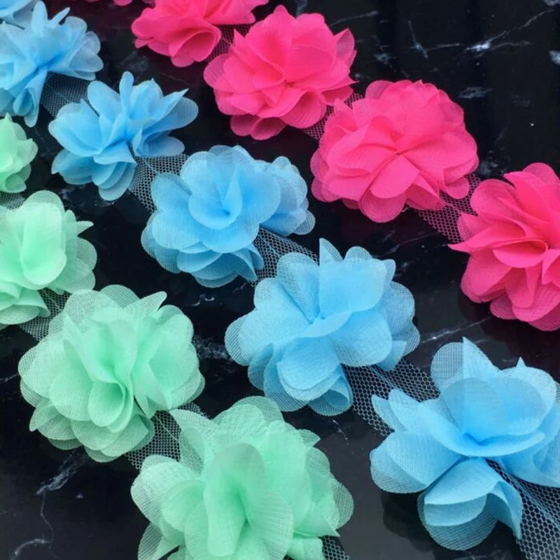 1 ярд разноцветные цветы 3D лепестки шифон Листья отделка Свадебное платье Свадебное кружево ткань кукла детская одежда аппликация Шитье