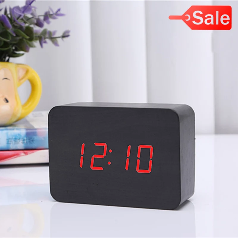 2017 Black Wood USB Alarm Clock Wooden LED Small Digital ...