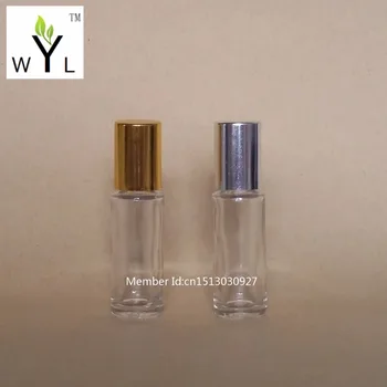 

5ml empty clear Glass roll on Bottle with aluminum cap, perfume roll on bottle, roll on glass bottle with gold cap WYL