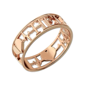 

AILIN Personalized Dainty Heartbeat Ring Name Ring Love Heart Ring Rose Gold Color
