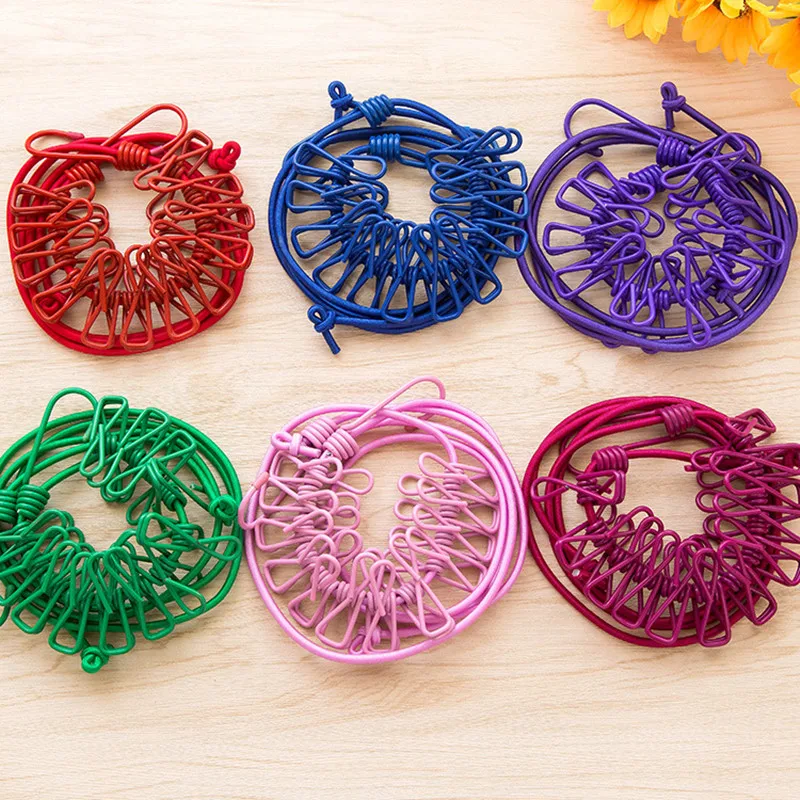 

Hanging Rope 12 Clips set Windproof Extensible Clothesline Portable Hanger Multifunctional Drying Rack Line Laundry Storage