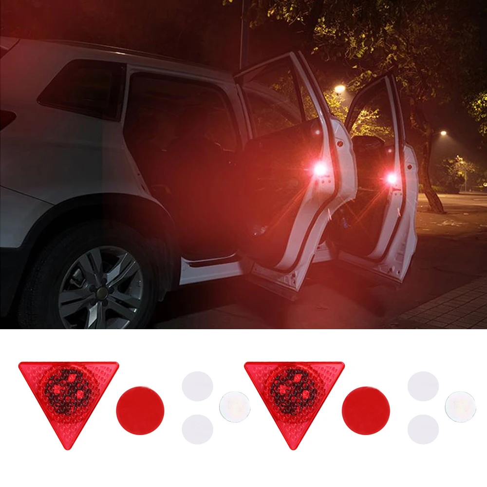 

2Pcs LED Car Door Opened Warning Light Safety Light Signal Lamp Magnetic Anti Collision Triangle Red Strobe Flashing Lighting