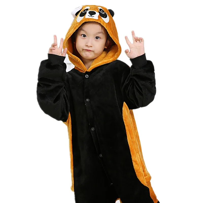 Children Brown Raccoon Kigurumi Soft Onesies Cartoon Flannel Pajamas Baby One piece Kid Sleepwear Cosplay For Halloween Jumpsuit