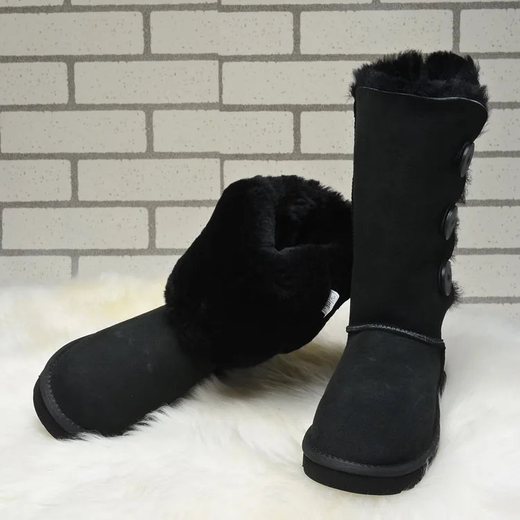 Г. модные зимние сапоги из настоящей овчины австралийская мода зимние сапоги на натуральном меху теплая шерсть зимняя обувь - Цвет: Черный
