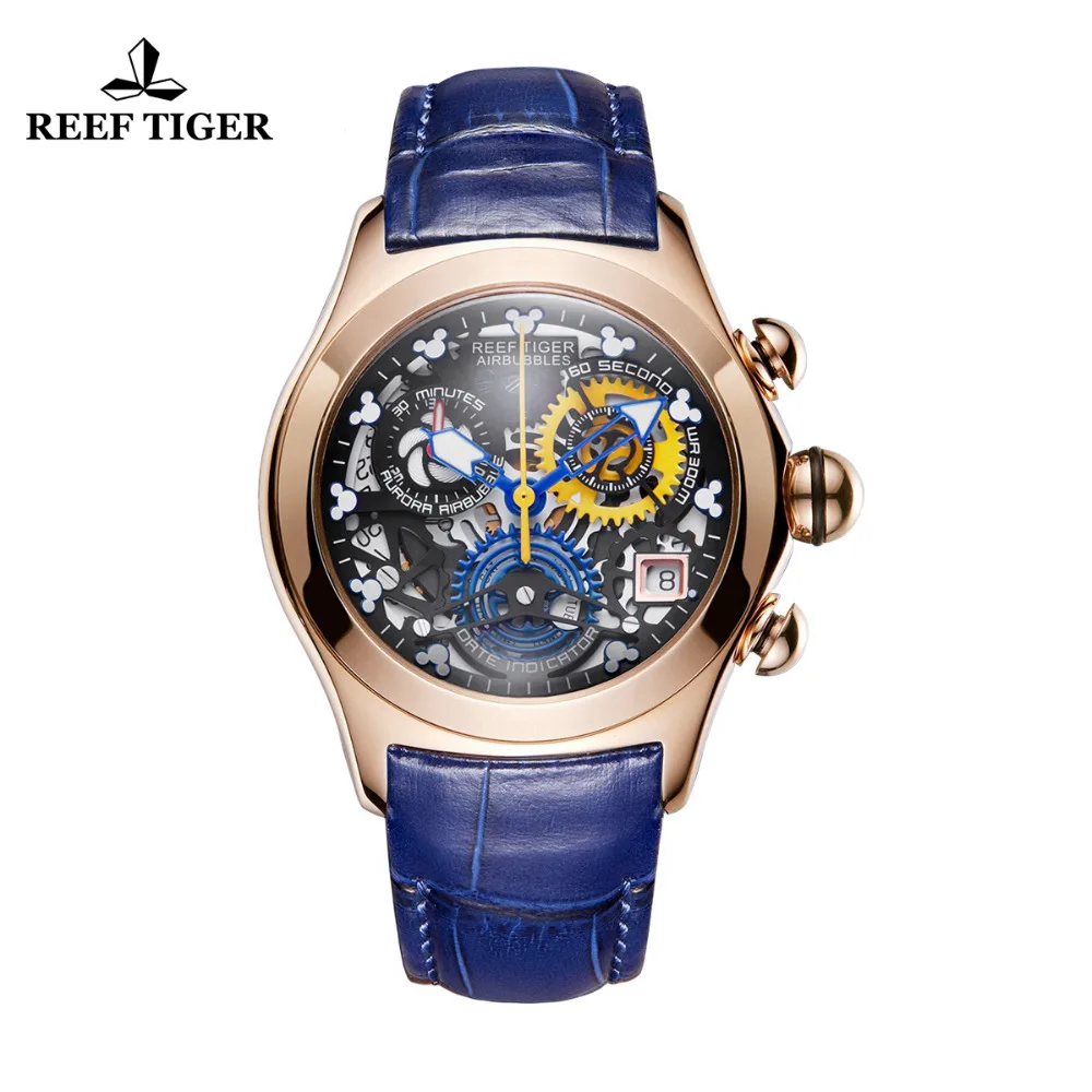 Reef Tiger/RT Роскошные спортивные часы из розового золота Swiss Ronda, часы со скелетом, женские модные часы RGA7181