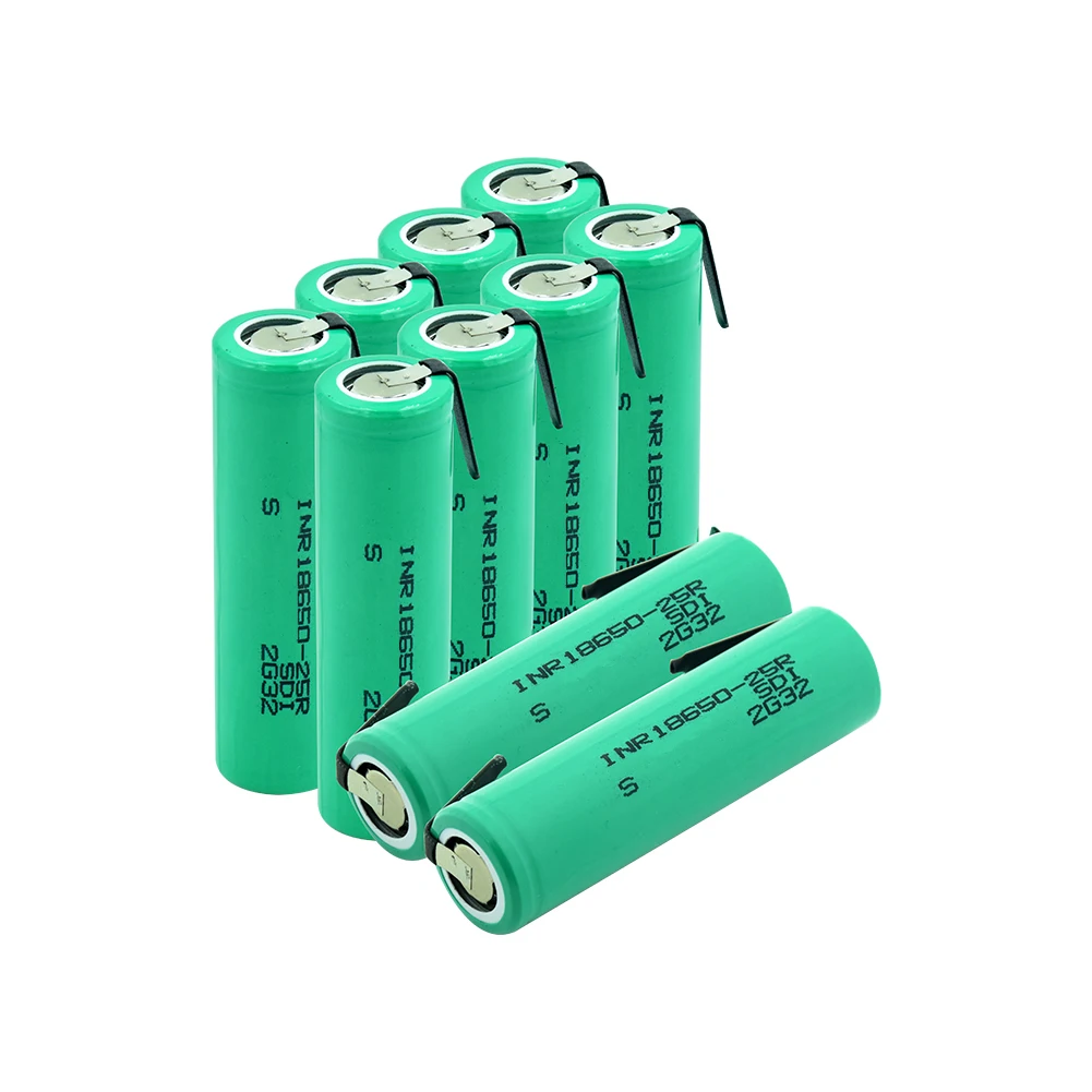 Высокая утечка 20A INR 18650-25R батарея 3,7 V 2500mAh перезаряжаемые литиевые батареи+ DIY никель кусок для фонарика