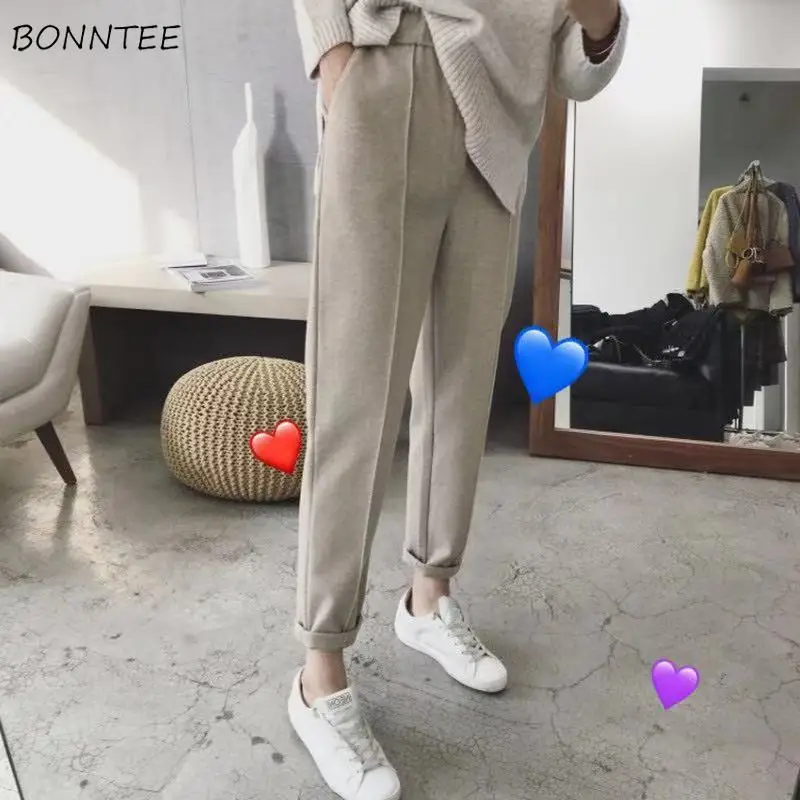 

Pants Women Long Trousers Harem Flat Winter Warm Thicker Womens Ankle-Length Pocket Leisure Loose Female Elegant All-match Chic