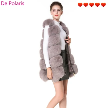 

Real Fur Vest Fur Vest With Side Zipper Genuine Leather 75cm New Design 7 Color Fox Fur Gilet for Ladies in Winter