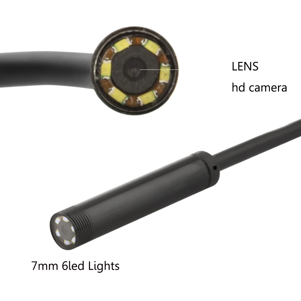 JCWHCAM водонепроницаемый USB эндоскоп для мобильного телефона и компьютера ПК ноутбука 7 мм объектив 1 м USB кабель 6 светодиодный Hd 480p эндоскоп камера