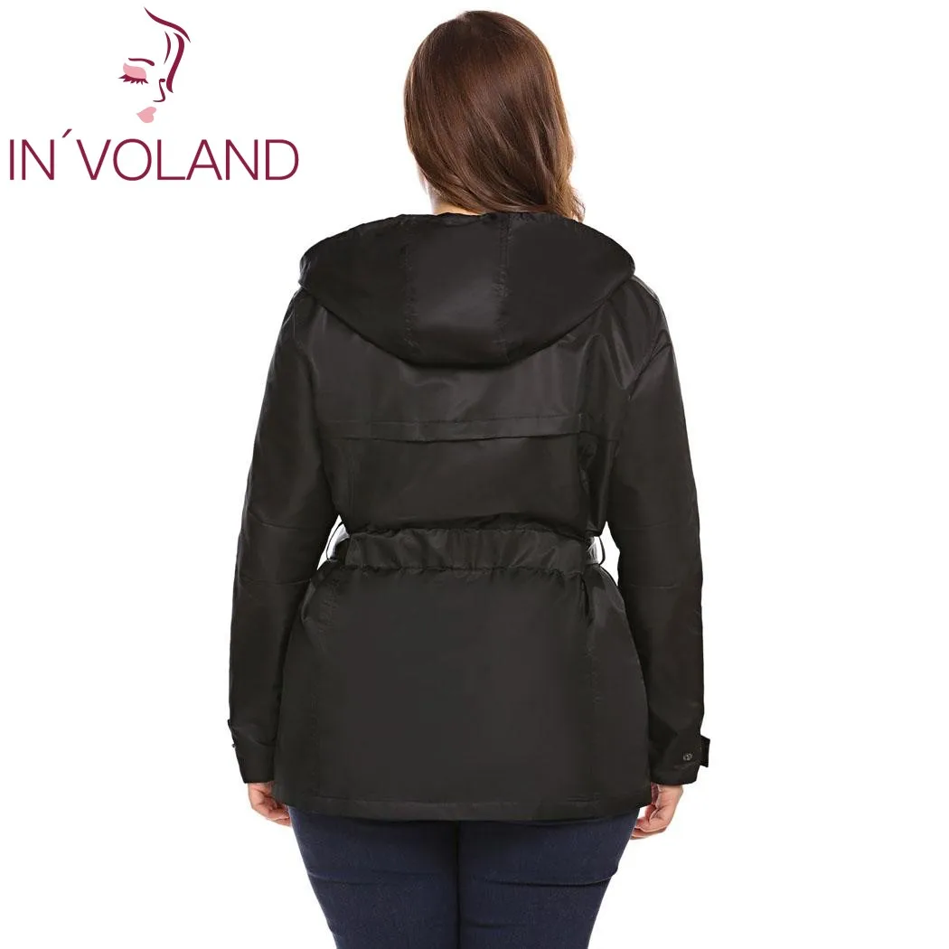 IN'VOLAND Large Size Women Jacket Coat XL-5XL Spring Autumn Casual Hooded Long Sleeve Outwear Lightweight Big Overcoat Plus Size