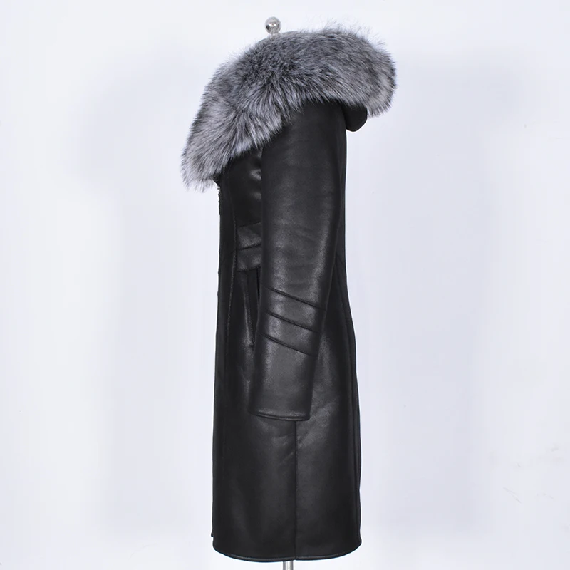 Casual warm slim thick hooded female plus size 6xl oversize suede Ladies Trench Coat Winter x-long high quality leather jacket