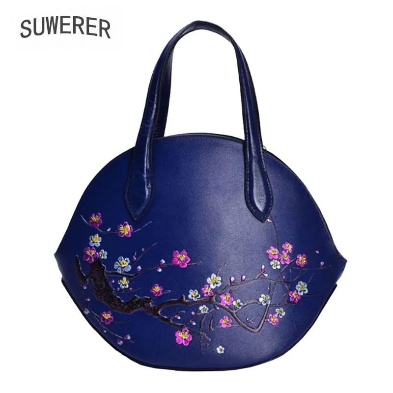 

SUWERER women leather handbag Superior cowhide Luxury Flower bags tote women Genuine Leather bags women famous brand