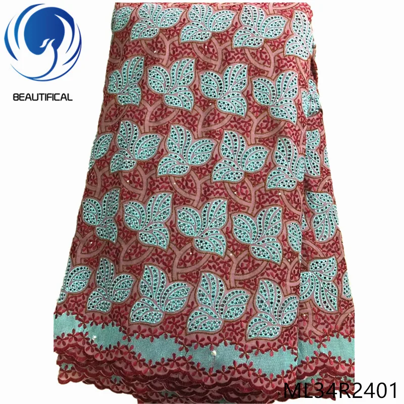 

BEAUTIFICAL nigerian swiss lace fabrics embroidery cotton voile lace fabric with stones New design african lace fabric ML34R24