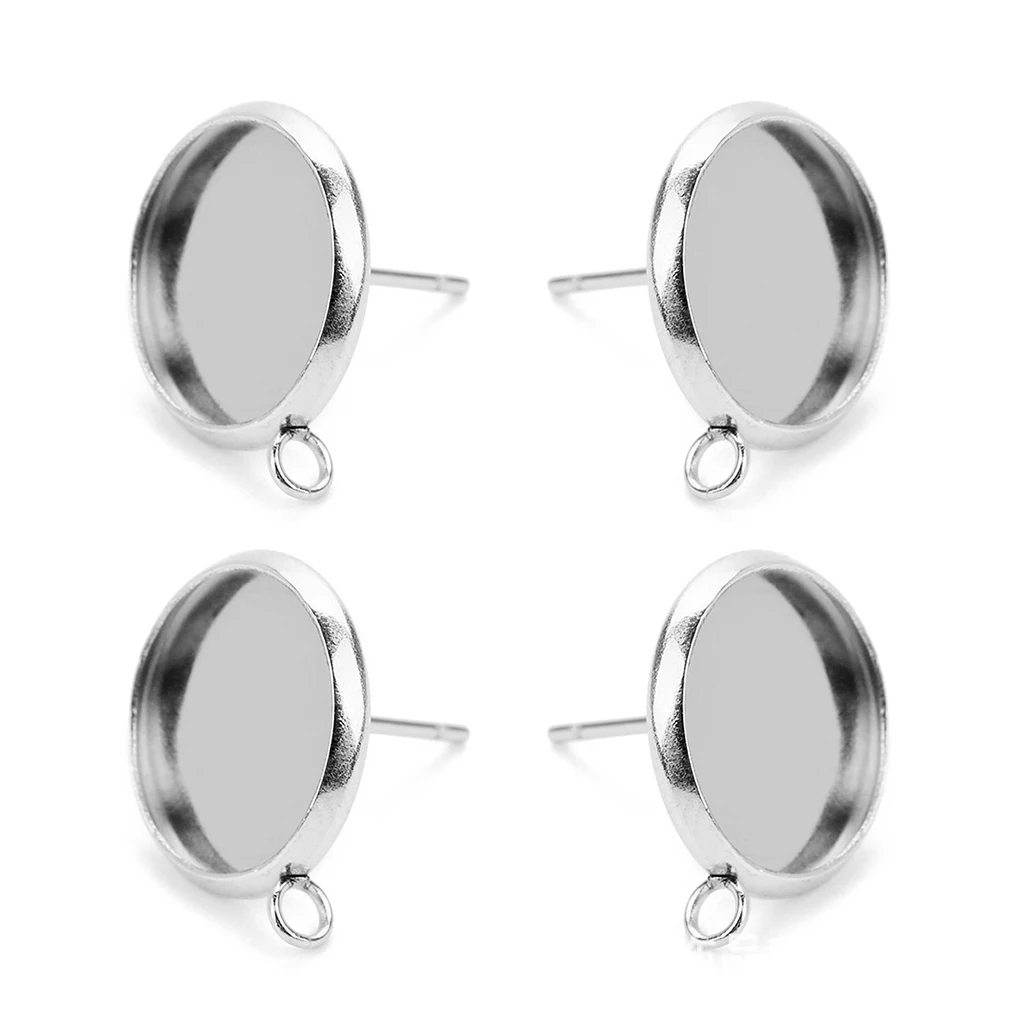 20 Pieces Metal Stud Earring Blank Cabochon Base Setting Trays With Loop DIY Jewelry Accessories