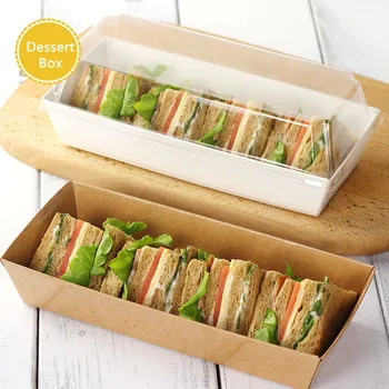 

Sandwich Box Salad Dessert Hotdog Long Cake Packaging Boxes with Transparent Lids Kraft Cardboard Paper Gift Box 10 pcs/lot