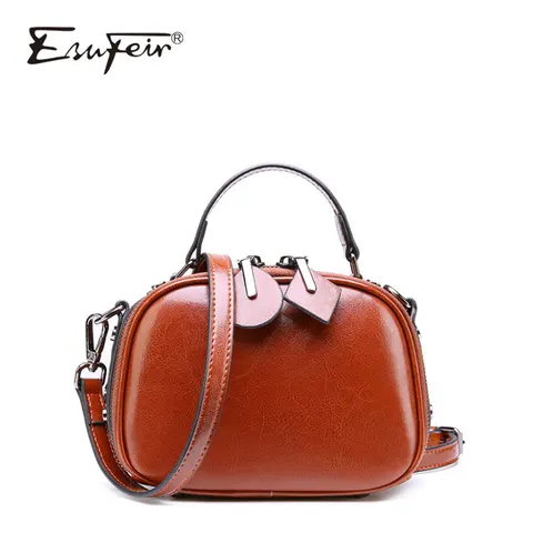 Couro para Mulheres Bolsa de Ombro do Vintage Bolsa de Feijão Esufeir Genuíno Bolsa Mensageiro Ocasional Marca Luxo Designer Pequeno Quadrado 100%