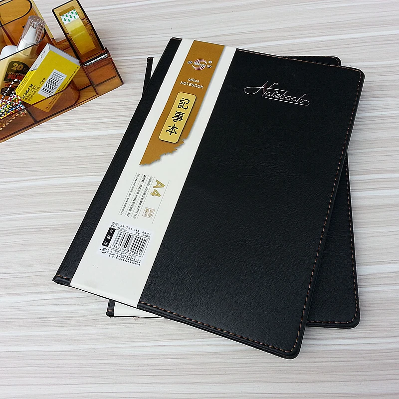 A4 large size black business notebook, leather notebook surfacein