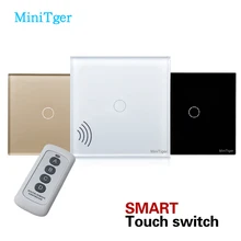 MiniTiger Eu Standard Remote Control Light Switch,Crystal Glass Panel Single FireWire touch wall switch