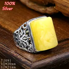 100% sterling silver 925  jewelry 15*20/17*21mm Adjustable Ring for man Tray Setting Square Stone Antique Silver Classical 