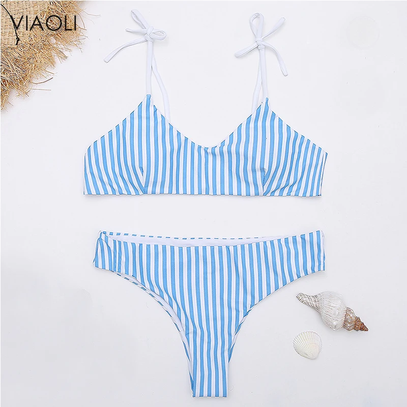 

Close To The Blue Sky 2018 Sexy Blue Striped Swimsuit Bikini Two Pieces Swimsuit Lady's Swimwear Women Bathing Suit swim biquini