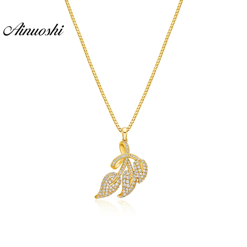 

AINUOSHI 10K Solid Yellow Gold Pendant Twisted Leaves Pendant SONA Diamond Women Men Children Gold Jewelry 2.8g Separate Pendant