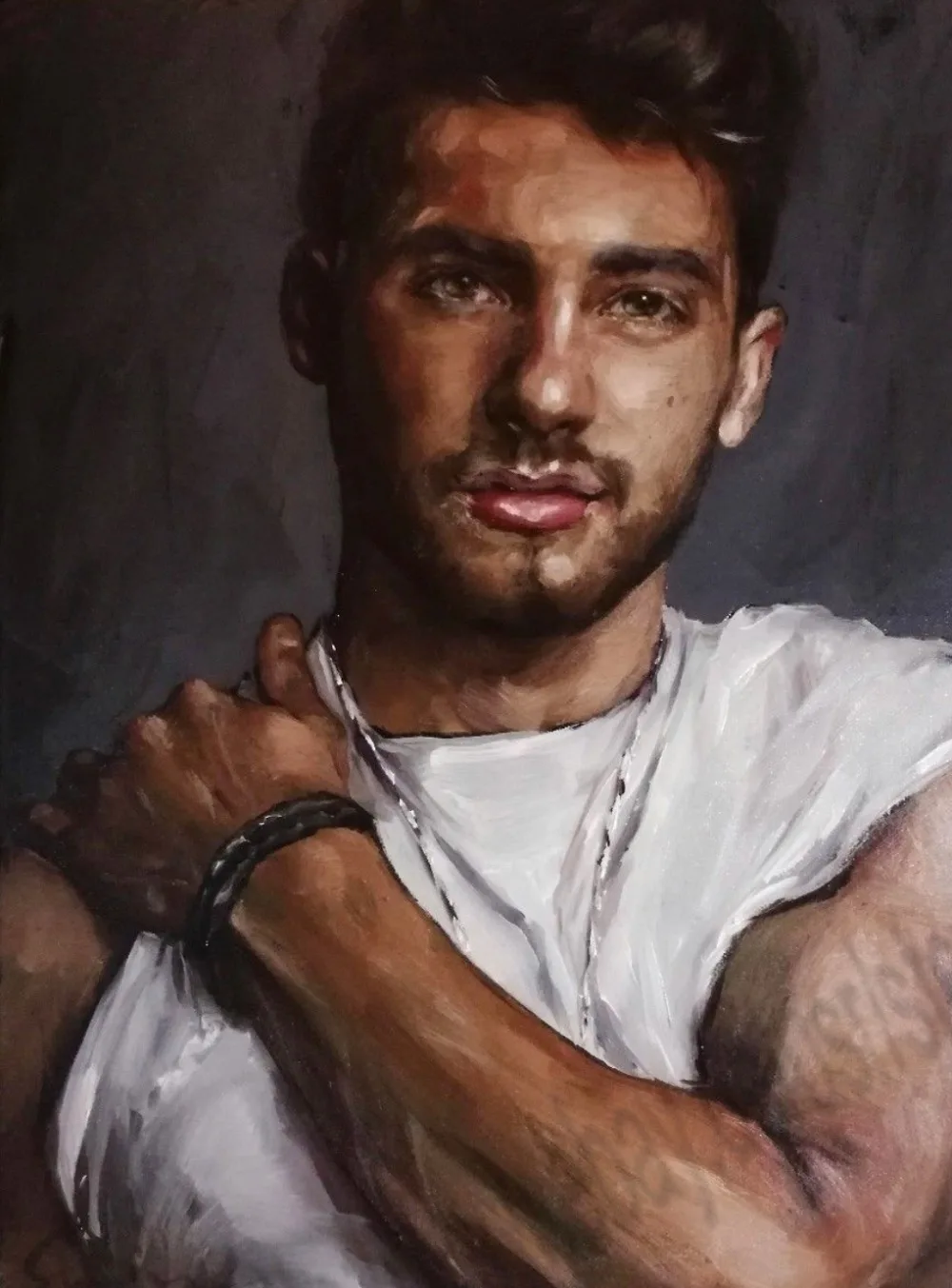 

100%Handmade Hand Original oil painting portrait of a young man Mr. portrait