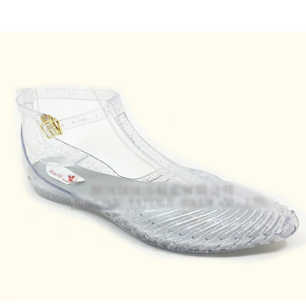 

Women Flats T-strap Transparent Jelly Women Beach Antislip Sandals Pointed Toe Vintage Hollow Out Gladiator Ladies Sandals Flat