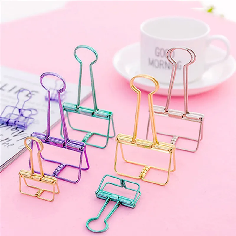 

Simple Metal Hollow Long Tail Clip Stationery Binder Clips Stationery Handbook Cute Color Office Paper Test Paper Dovetail Clip