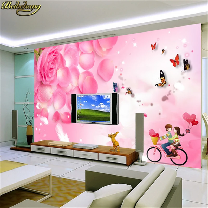 

beibehang Rose petals Butterfly photo wallpaper Custom photo mural roll flower photo wall paper papel de parede 3d wall paper