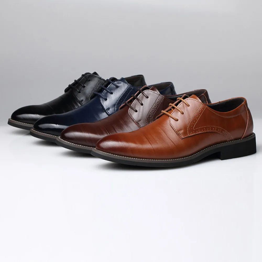 Человек на шнуровке Оксфордские туфли увеличивающие рост Мужская черная обувь дышащие Формальные Свадебные вечерние туфли-лодочки, острый носок, кожа shoesJan4