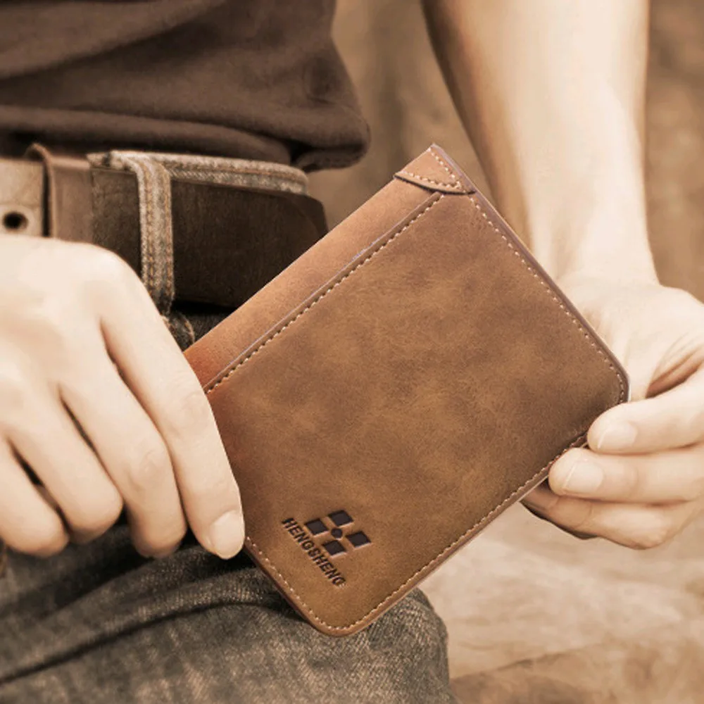 

Men wallet Men Leather ID credit Card holder Clutch Coin Purse Wallet Frosted short wallet 2019 NEW