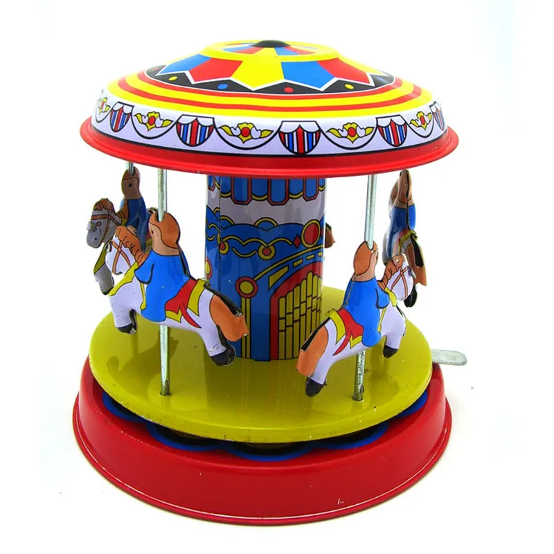 

Classic Clockwork Wind Up Merry-Go-Round Children Kids Tin Toys With Key Metal Colourful