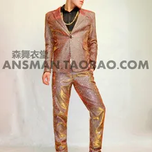 S-5XL! мужской тонкий модный DJ золотой костюм костюмы для певцов больших размеров сценическая официальная одежда мужские костюмы одежда