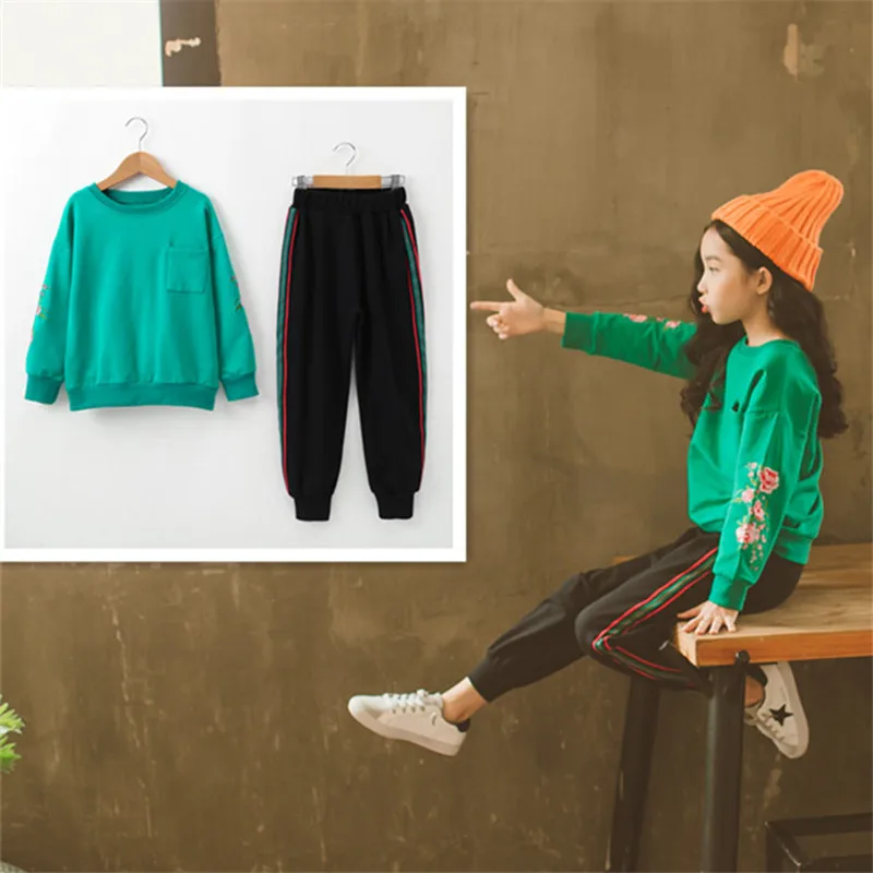 

Children Popular Clothes Set for Girls Big Kids Sport Suit Long-sleeved Embroidered Jacket+pants Girl Boy Clothing Sets CLS119