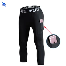 Для мужчин сжатия карман Спорт бег колготки трико для бега 3/4 эластичные спортивные Фитнес Капри для тренировок брюки укороченные Леггинсы