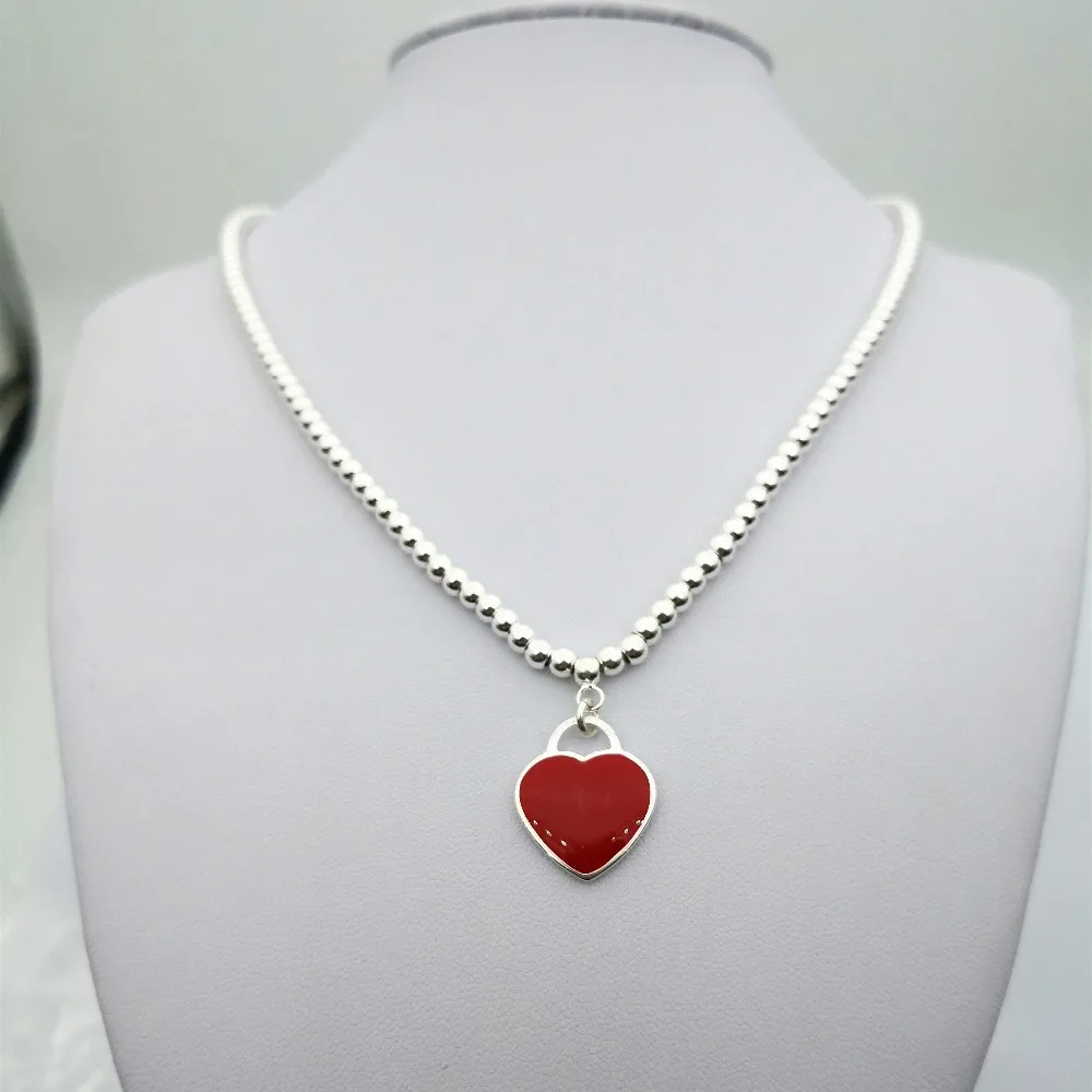 

TIFF1:1s925 sterling silver ladies necklace pendant jewelry red heart-shaped tag fashion fresh European style holiday gift
