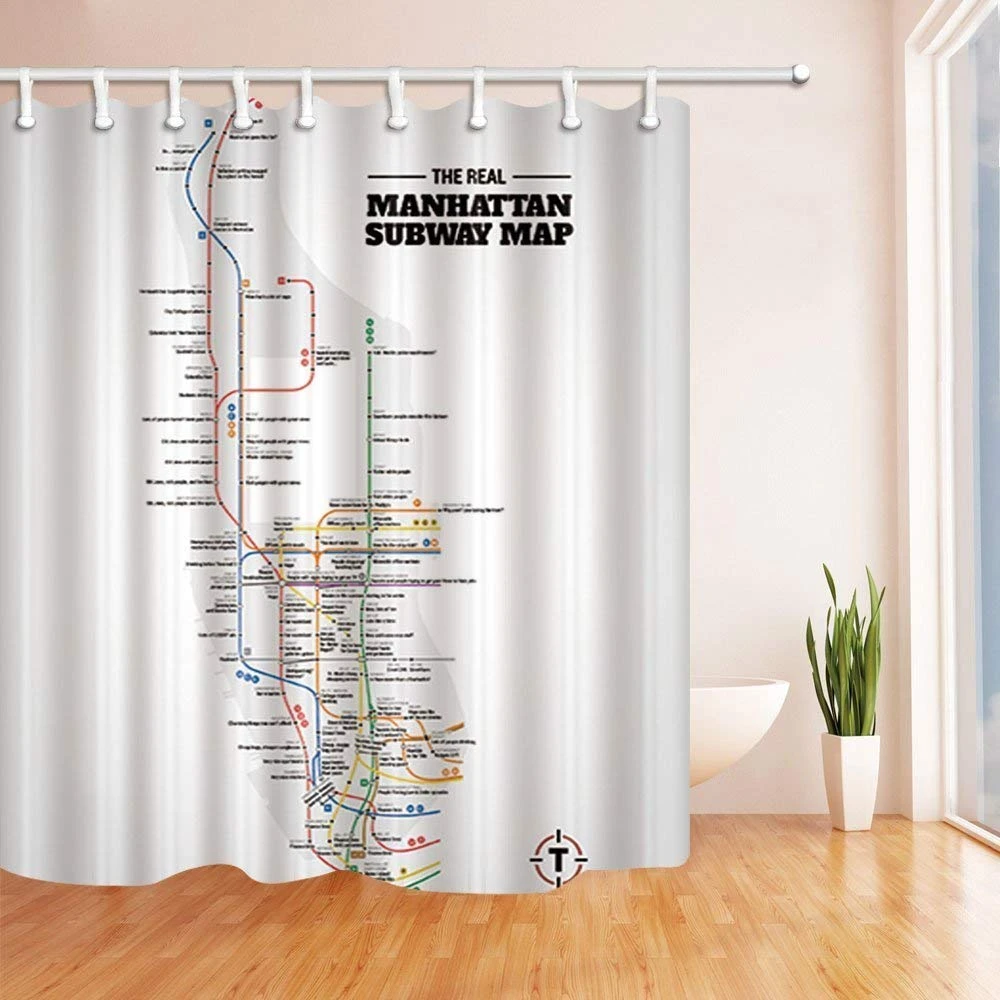 Cortina de baño de poliéster con mapa del metro de Manhattan, impermeable,  para baño, Estados Unidos|Cortinas de ducha| - AliExpress