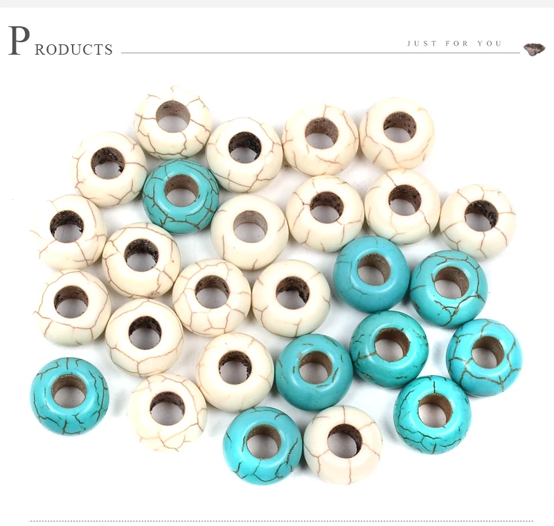 Wholesale Circles Blue White Big Hole Turquoises Bead Natural Stone Beads Loose Spacer Beads For Jewelry Making Diy Bracelet (2)