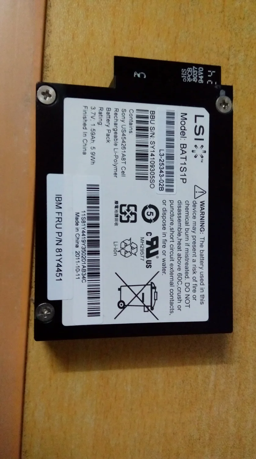 

RaidStorage ServeRAID M5000 M5014 M5015 M5025 81Y4451 BAT1S1P L3-25343-02B Battery Used (No warranty)