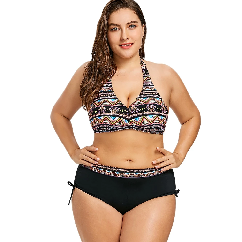 

Women Sexy Bikinis Plus Size Halter Bikini Set Print Floral Swimsuits Brazilian Push Up Big Size Female Swimwear Bathing Suits