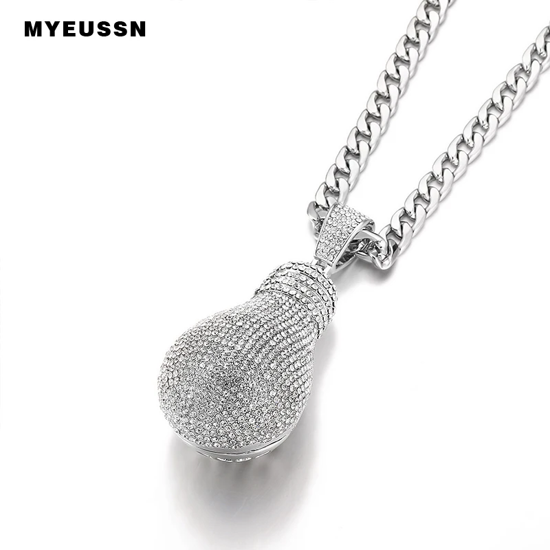 Большое ожерелье «лампа» и подвеска, сияющее золото/серебро, Мужская цепочка на шею, модная подвеска, кубинская цепочка, панк, хип-хоп, ювелирный подарок