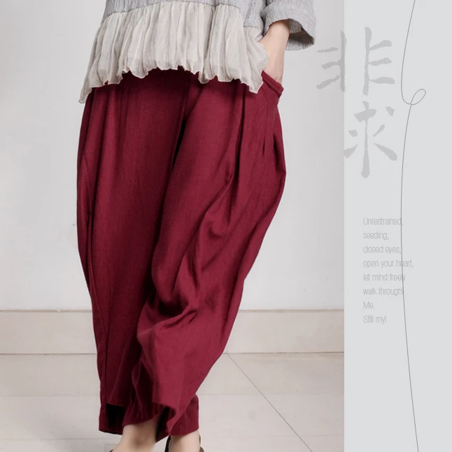 Весенние женские брюки имитация двух частей кюлоты хлопок белье широкие брюки свободные винтажные одноцветные брюки универсальные Большие размеры