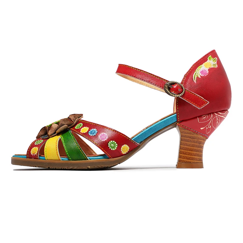 

Women Genuine Leather Sandals Woman Shoes 2019 Summer Gladiator Heels Ankle Strap Plus Size With Flower New Fashion